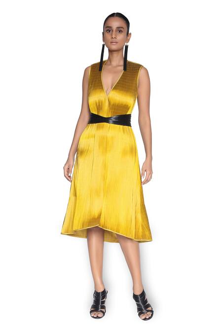 Rimzim Dadu_Yellow Metallic Jacket Dress_Online_at_Aza_Fashions
