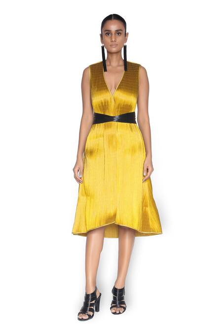 Buy_Rimzim Dadu_Yellow Metallic Jacket Dress_Online_at_Aza_Fashions
