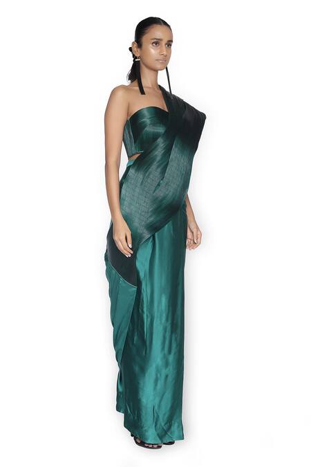Rimzim Dadu_Green Metallic Sculpted Pre-stitched Saree_Online_at_Aza_Fashions