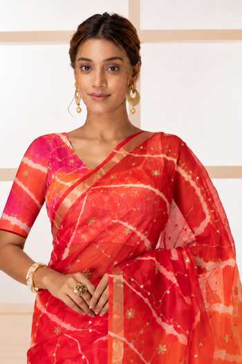 Buy_Geroo Jaipur_Pink Silk Round Neck Tie Dye Pattern Saree With Blouse _Online_at_Aza_Fashions