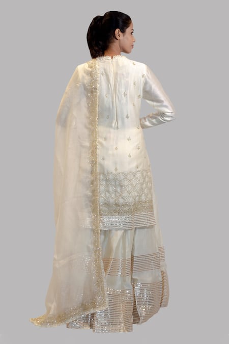Shop Aksh Beige Organza, Chanderi Round Kurta Lehenga Set at Aza Fashions Shop_Aksh_Beige Organza, Chanderi Round Kurta Lehenga Set_at_Aza_Fashions