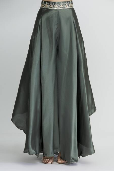 Shop_Naintara Bajaj_Grey Georgette Round Printed Top And Palazzo Set_Online_at_Aza_Fashions