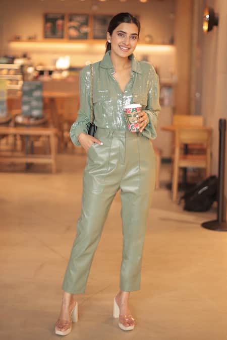 Torqadorn Green Faux Leather High Waisted Pant 