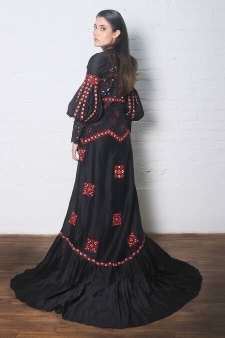 Shop_Chandrima_Black Chanderi Round Gown _Online_at_Aza_Fashions