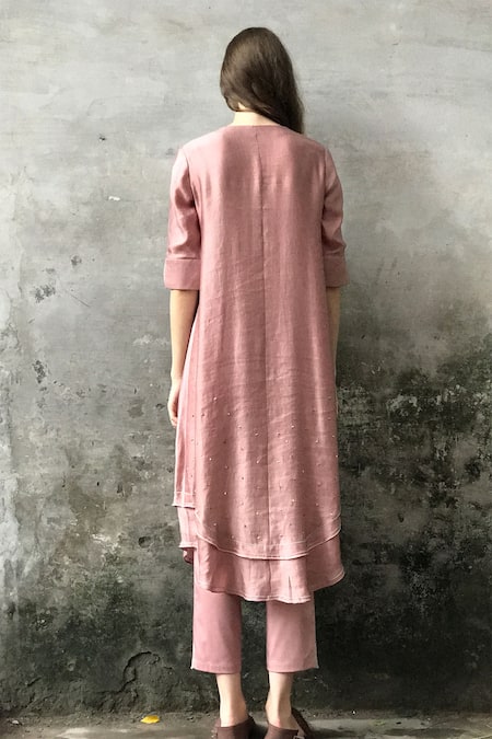 I Am Design Satin Linen Embroidered Kurta Set 