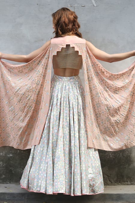 Shop I Am Design Grey Brocade Boat Neck Lehenga With Embroidered Top at Aza Fashions Shop_I Am Design_Grey Brocade Boat Neck Lehenga With Embroidered Top _at_Aza_Fashions