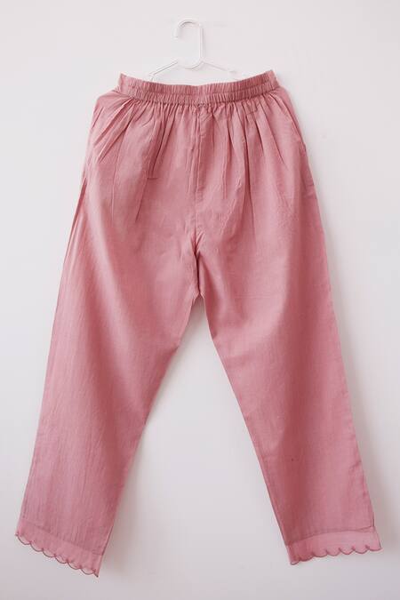 Banera Pink Cotton Embroidery V-neck Clara Floral Block Print Tunic And Pant Set at Aza Fashions Banera_Pink Cotton Embroidery V-neck Clara Floral Block Print Tunic And Pant Set_at_Aza_Fashions