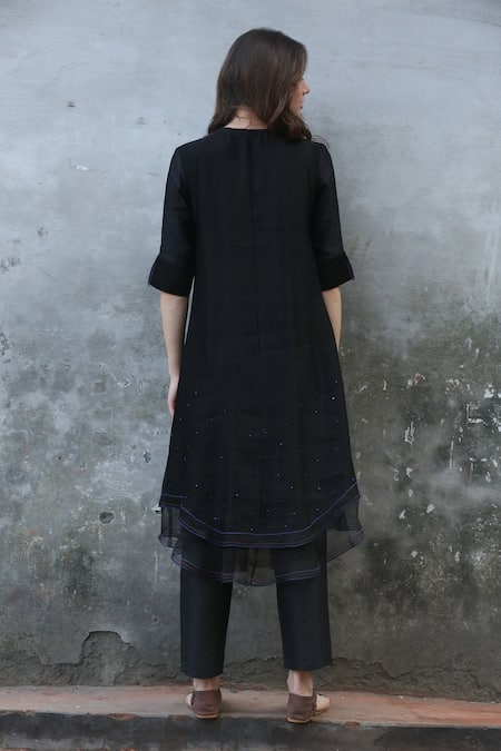 Shop I Am Design Black Sequin Round Neck Embroidered Kurta With Pant And Woven Dupatta at Aza Fashions Shop_I Am Design_Black Sequin Round Neck Embroidered Kurta With Pant And Woven Dupatta _at_Aza_Fashions