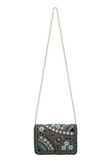 Buy_Fuchsia by aashaka mehta_Grey Embroidery Geometric Clutch _Online_at_Aza_Fashions