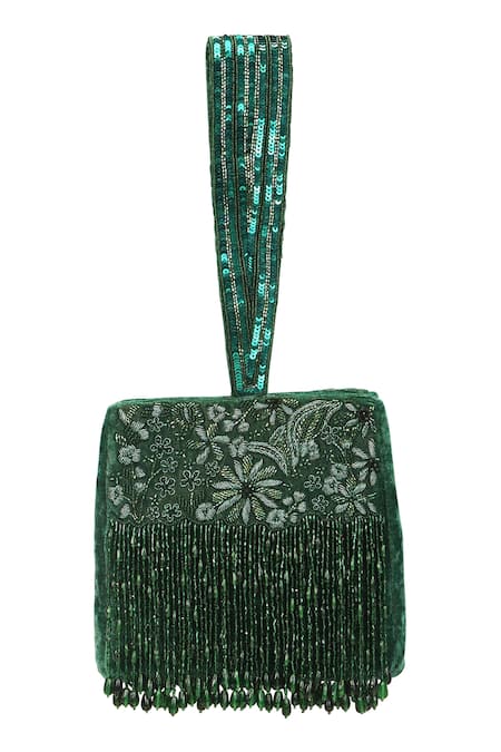 Fuchsia Green Embroidery Velvet Sequin Bag 