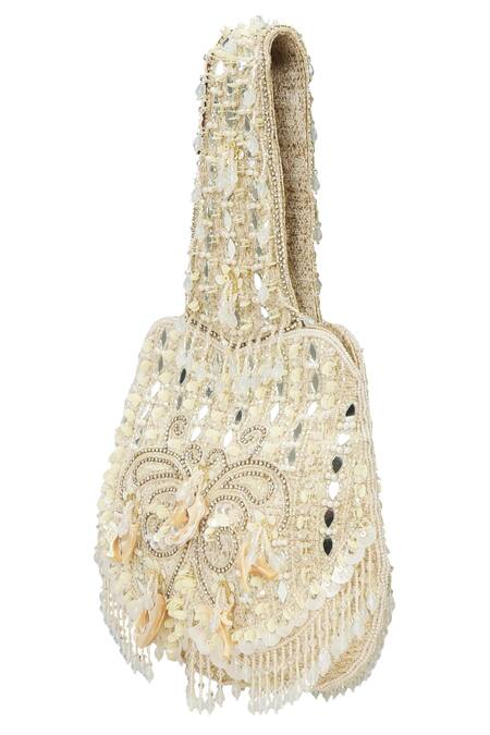 Buy_Fuchsia by aashaka mehta_White Embroidery Crystal Potli _Online_at_Aza_Fashions