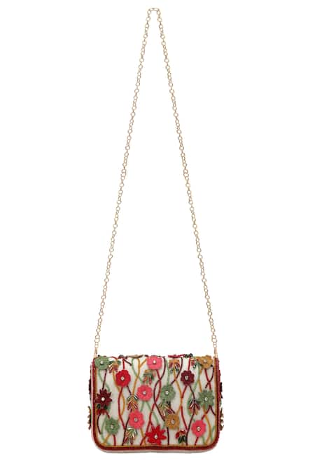 Buy_Fuchsia by aashaka mehta_Multi Color Embroidery Miracle Garden Clutch_Online_at_Aza_Fashions