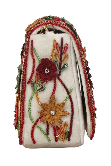 Shop_Fuchsia by aashaka mehta_Multi Color Embroidery Miracle Garden Clutch_Online_at_Aza_Fashions