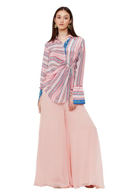 Limerick By Abirr N' Nanki Multi Color Crepe Striped Collared Neck Bailee Pattern Shirt Online at Aza Fashions Limerick By Abirr N' Nanki_Multi Color Crepe Striped Collared Neck Bailee Pattern Shirt _Online_at_Aza_Fashions