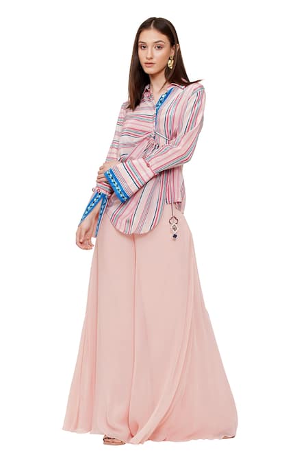 Buy Limerick By Abirr N' Nanki Multi Color Crepe Striped Collared Neck Bailee Pattern Shirt Online at Aza Fashions Buy_Limerick By Abirr N' Nanki_Multi Color Crepe Striped Collared Neck Bailee Pattern Shirt _Online_at_Aza_Fashions