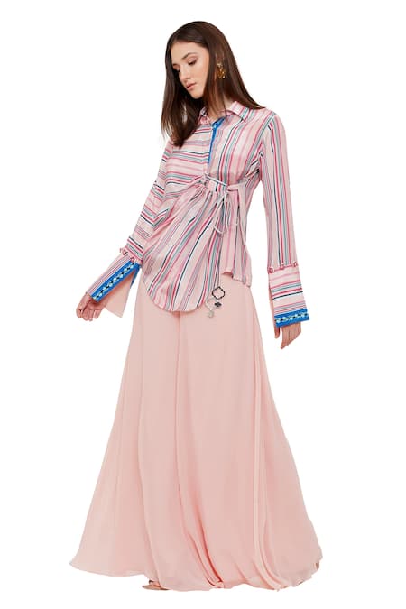 Shop Limerick By Abirr N' Nanki Multi Color Crepe Striped Collared Neck Bailee Pattern Shirt Online at Aza Fashions Shop_Limerick By Abirr N' Nanki_Multi Color Crepe Striped Collared Neck Bailee Pattern Shirt _Online_at_Aza_Fashions