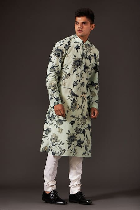 Shop Balance By Rohit Bal Green Cotton Bird, Floral And Print Kurta Set at Aza Fashions Shop_Balance By Rohit Bal_Green Cotton Bird, Floral And Print Kurta Set _at_Aza_Fashions