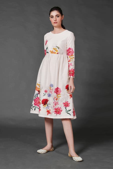 Balance by Rohit Bal Chanderi Floral Print Dress 