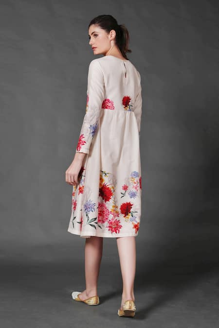 Shop_Balance by Rohit Bal_White Chanderi Floral Round Print Dress _at_Aza_Fashions