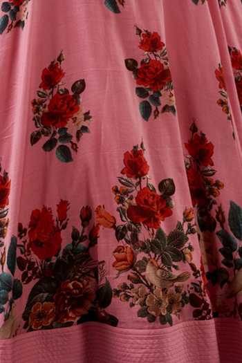 Balance By Rohit Bal_Pink Chanderi Floral Print Anarkali Set _Online_at_Aza_Fashions
