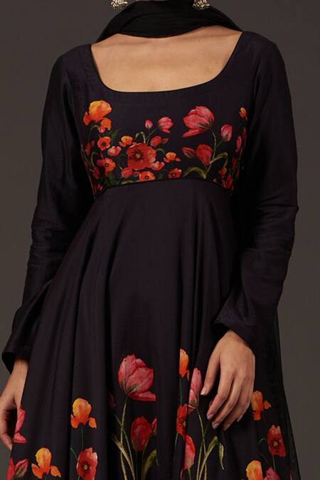 Buy Balance By Rohit Bal Black Chanderi Floral Square Neck Print Anarkali Set Online at Aza Fashions Buy_Balance By Rohit Bal_Black Chanderi Floral Square Neck Print Anarkali Set _Online_at_Aza_Fashions