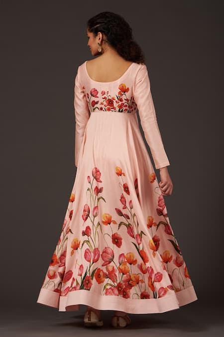 Shop_Balance By Rohit Bal_Pink Chanderi Floral Round Print Anarkali Set _at_Aza_Fashions