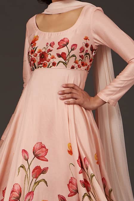 Balance By Rohit Bal_Pink Chanderi Floral Round Print Anarkali Set _Online_at_Aza_Fashions