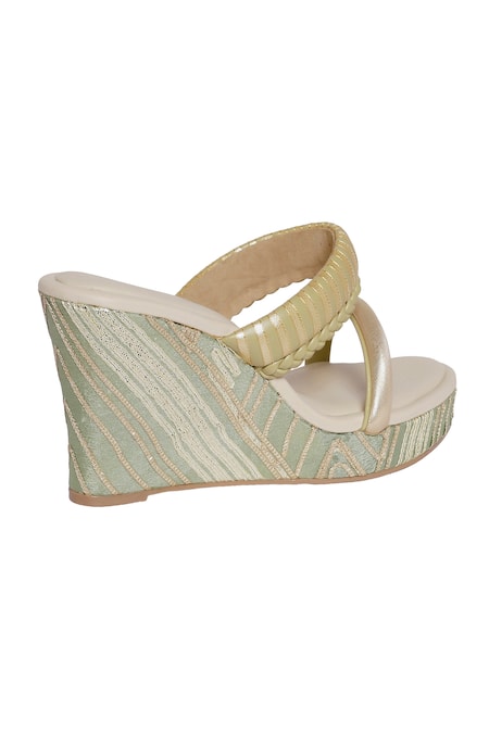 Shop_Veruschka By Payal Kothari_Gold Barfi Vegan Leather Wedges _at_Aza_Fashions