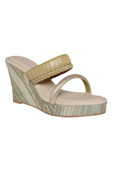 Veruschka By Payal Kothari_Gold Barfi Vegan Leather Wedges _Online_at_Aza_Fashions