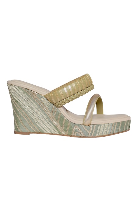 Buy_Veruschka By Payal Kothari_Gold Barfi Vegan Leather Wedges _Online_at_Aza_Fashions