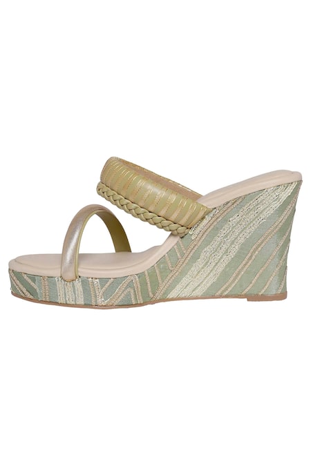 Shop_Veruschka By Payal Kothari_Gold Barfi Vegan Leather Wedges _Online_at_Aza_Fashions