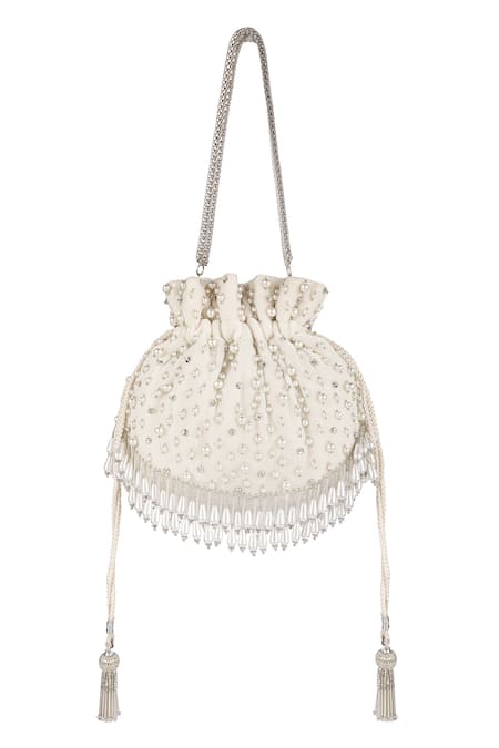 Shop Fuchsia by aashaka mehta Silver Beads, Embroidery Velvet Embellished Potli Bag at Aza Fashions Shop_Fuchsia by aashaka mehta_Silver Beads, Embroidery Velvet Embellished Potli Bag _at_Aza_Fashions