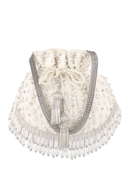 Fuchsia by aashaka mehta Silver Beads, Embroidery Velvet Embellished Potli Bag Online at Aza Fashions Fuchsia by aashaka mehta_Silver Beads, Embroidery Velvet Embellished Potli Bag _Online_at_Aza_Fashions