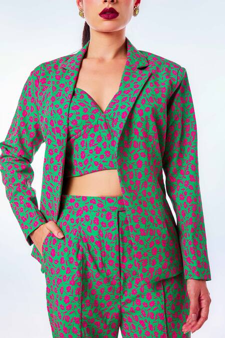 Fuga_Multi Color Twill, Satin Embroidery Retro Floral Print Blazer Pant Set _Online_at_Aza_Fashions