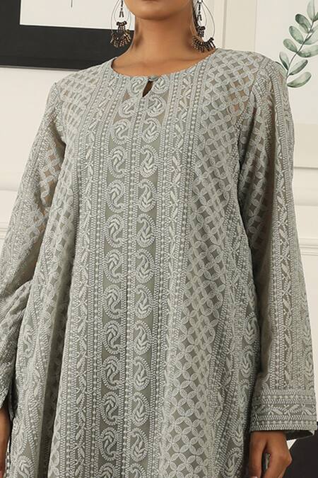 Shop_Gulabo Jaipur_Grey Batul Kurta And Pant Set_Online_at_Aza_Fashions