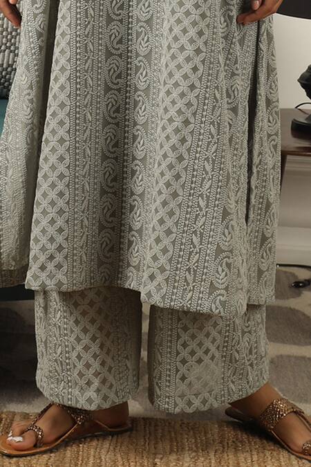 Gulabo Jaipur_Grey Batul Kurta And Pant Set_at_Aza_Fashions