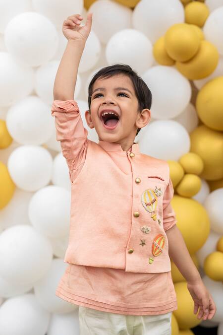 BA BA Baby Clothing CO_Pink , , Embroidery Hot Air Balloon Bundi Set_Online_at_Aza_Fashions