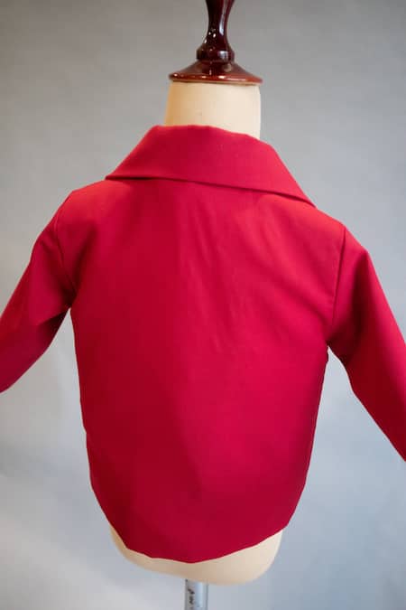 Buy_BA BA Baby Clothing CO_Red Lining 100% Cotton, Shirt 100% Cotton, Blazer Embroidered And_Online_at_Aza_Fashions