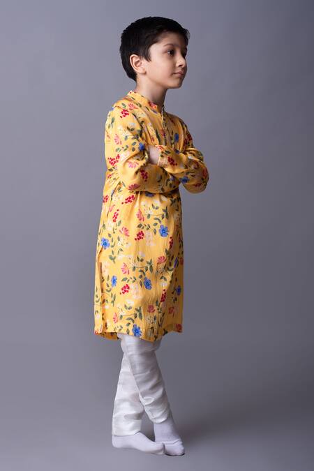 BA BA Baby Clothing CO_Yellow Modal, , Satin Gota Patti Sunshine Bloom Kurta Set _Online_at_Aza_Fashions