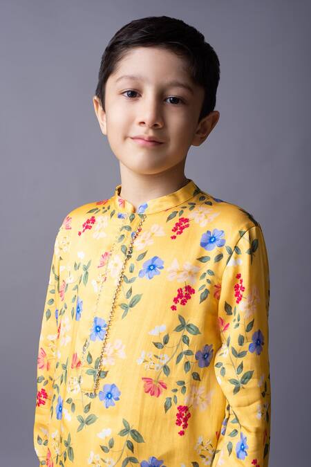 Buy_BA BA Baby Clothing CO_Yellow Modal, , Satin Gota Patti Sunshine Bloom Kurta Set _Online_at_Aza_Fashions