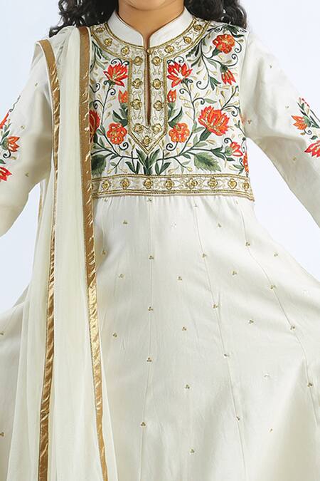 Buy Bal Bachche By Rohit Bal Ivory Chanderi Embroidered Floral Anarkali With Dupatta Online at Aza Fashions Buy_Bal Bachche By Rohit Bal_Ivory Chanderi Embroidered Floral Anarkali With Dupatta_Online_at_Aza_Fashions