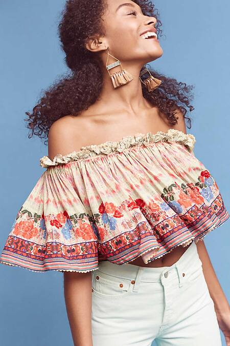 Bhanuni By Jyoti White Viscose One Shoulder Printed Top Online at Aza Fashions Bhanuni By Jyoti_White Viscose One Shoulder Printed Top _Online_at_Aza_Fashions