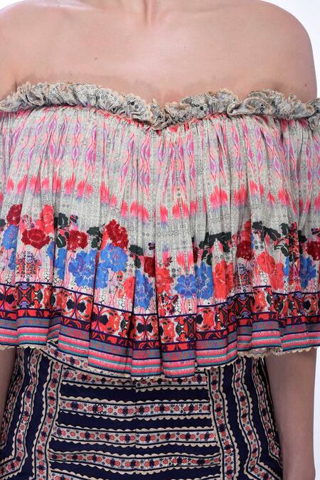 Bhanuni By Jyoti White Viscose One Shoulder Printed Top at Aza Fashions Bhanuni By Jyoti_White Viscose One Shoulder Printed Top _at_Aza_Fashions