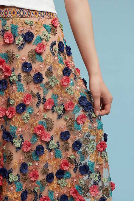 Bhanuni By Jyoti_Multi Color Mesh Embroidered Midi Skirt _at_Aza_Fashions