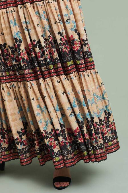 Bhanuni By Jyoti Beige Viscose Crepe Round Floral Printed Gown at Aza Fashions Bhanuni By Jyoti_Beige Viscose Crepe Round Floral Printed Gown _at_Aza_Fashions