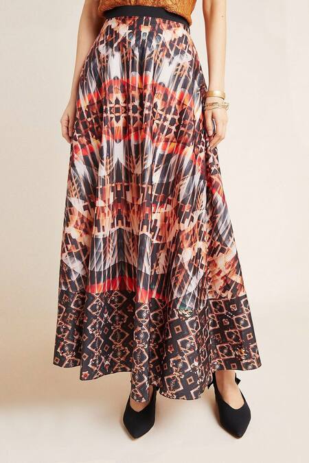Bhanuni By Jyoti Multi Color Poly Taffeta Printed Maxi Skirt Online at Aza Fashions Bhanuni By Jyoti_Multi Color Poly Taffeta Printed Maxi Skirt _Online_at_Aza_Fashions