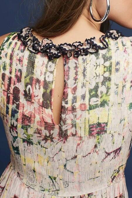 Buy Bhanuni By Jyoti Beige Georgette V Neck Floral Printed Gown Online at Aza Fashions Buy_Bhanuni By Jyoti_Beige Georgette V Neck Floral Printed Gown _Online_at_Aza_Fashions