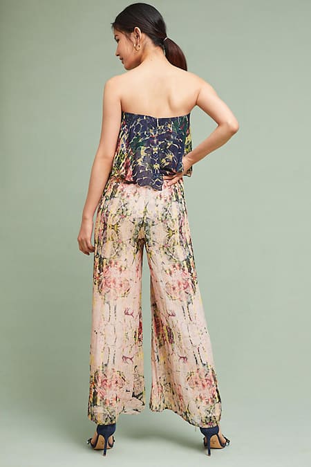 Shop Bhanuni By Jyoti Beige Georgette Bandeau Printed Jumpsuit at Aza Fashions Shop_Bhanuni By Jyoti_Beige Georgette Bandeau Printed Jumpsuit _at_Aza_Fashions