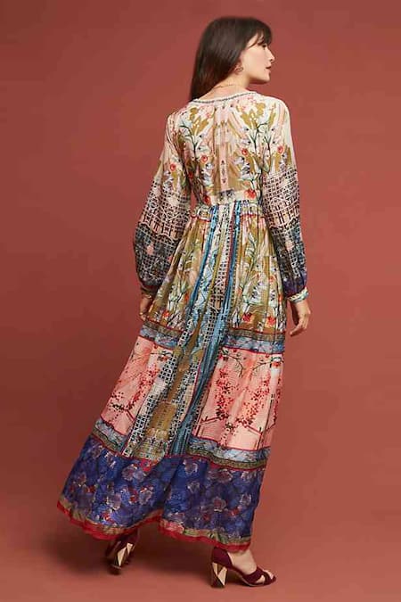Shop Bhanuni By Jyoti Beige Viscose Round Printed Gown at Aza Fashions Shop_Bhanuni By Jyoti_Beige Viscose Round Printed Gown _at_Aza_Fashions