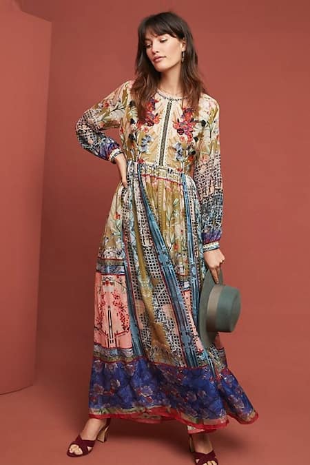 Bhanuni By Jyoti Beige Viscose Round Printed Gown Online at Aza Fashions Bhanuni By Jyoti_Beige Viscose Round Printed Gown _Online_at_Aza_Fashions